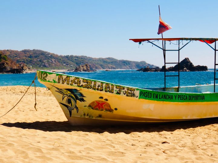 Boat on Mazunte Beach near Puerto Escondido Mexico, Mexico Travel Blog Inspirations