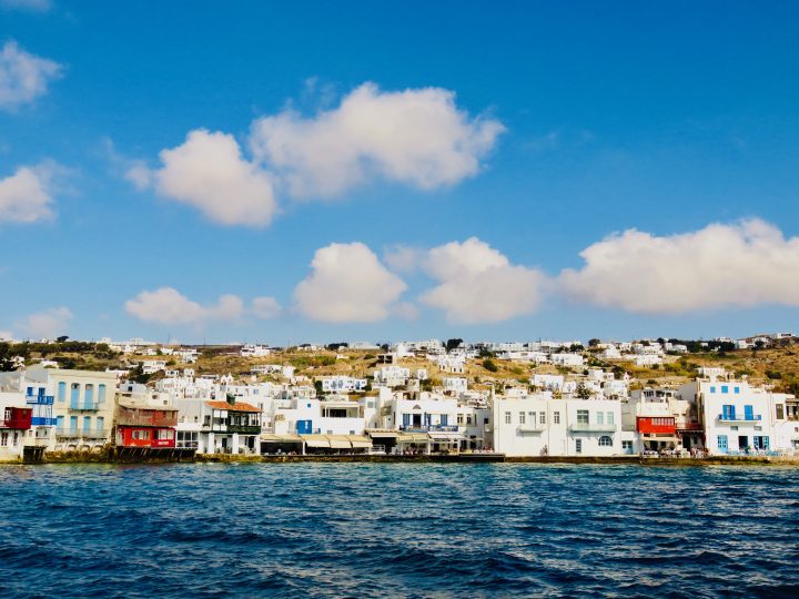 Little Venice from the water Mykonos Greece, Greek Cyclades Travel blog