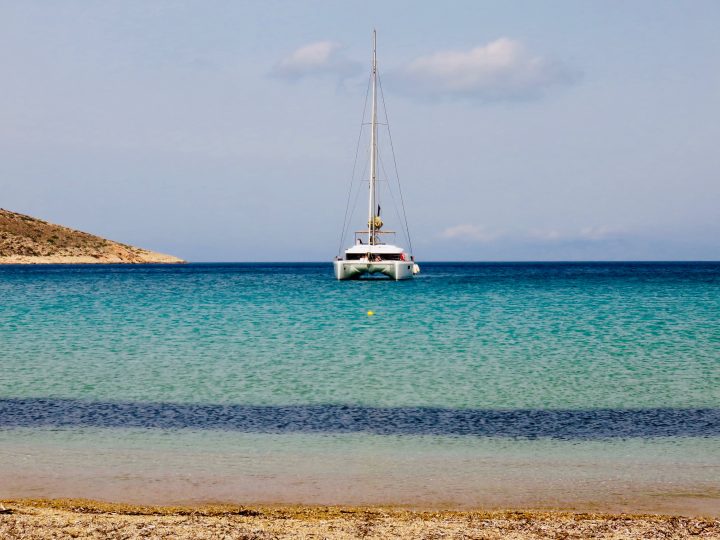 Theodoti Beach Sail boat on Ios Greece, Greek Cyclades Travel Blog