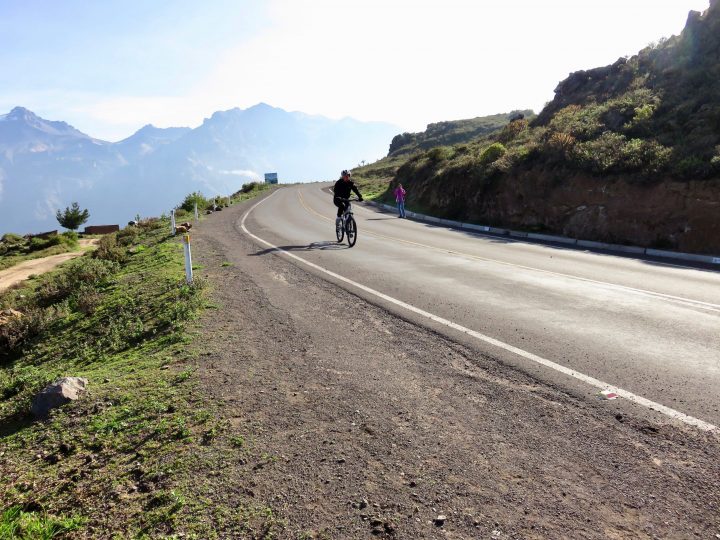 Biking downhill at Colca tour Arequipa Peru, Travel Blog Peru