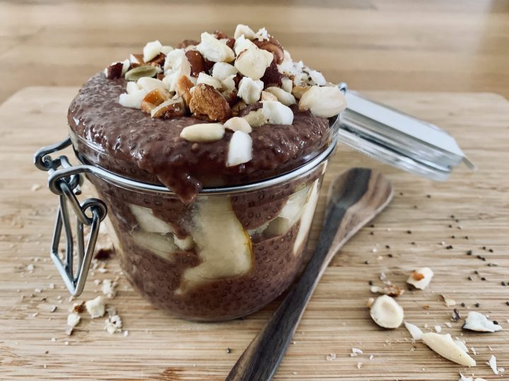 Chocolate Chia Pudding with Pear