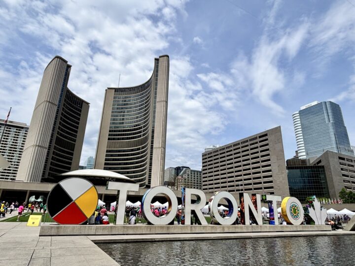 Nathan Philips Square Sign Bike Tour Toronto City Trip Toronto Canada