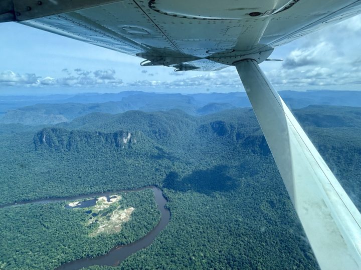Arriving at the Kaieteur Falls plateau by small plane in Guyana