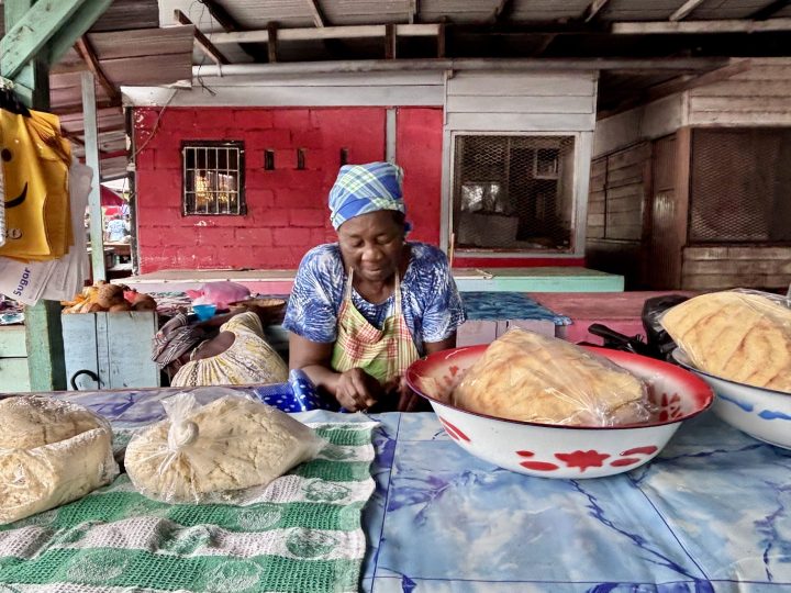 Central Market in Paramaribo, Suriname, with local fruit, vegetables and daily market life