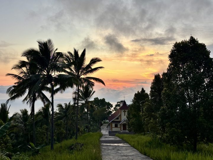 Sunset and church seen during the drive from Labuan Bajo to Bajawa