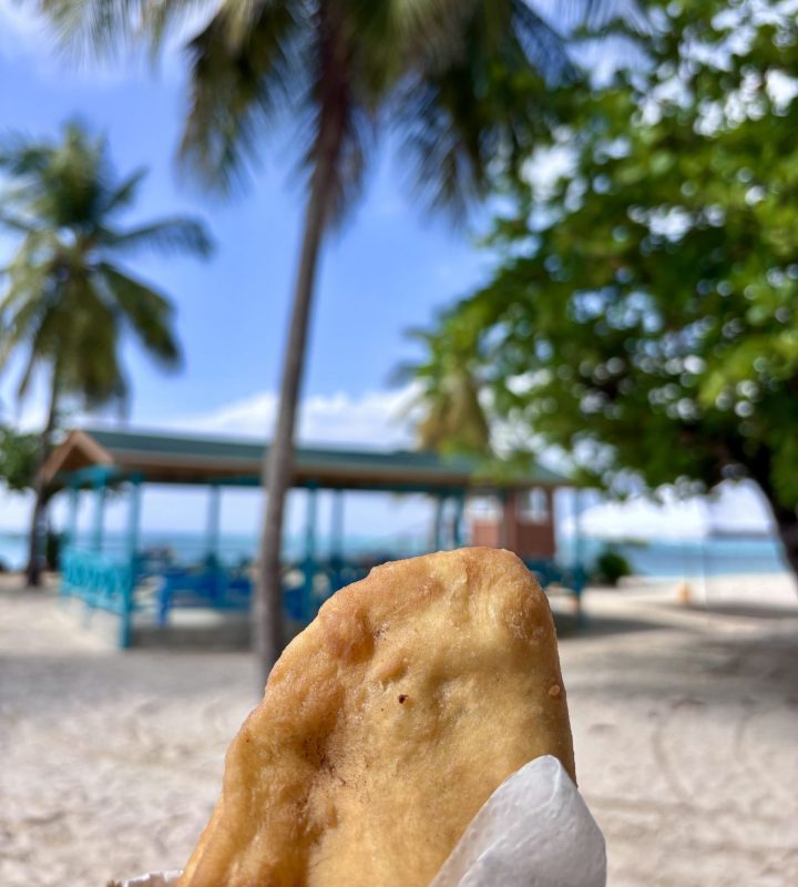 Fried snack at Pigeon Point beach in Tobago
