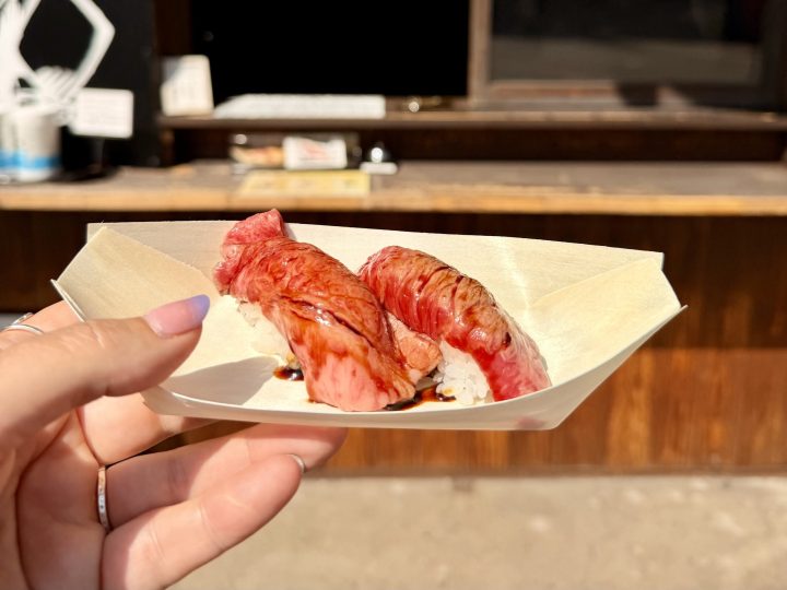 Hida beef sushi served in Takayama Japan