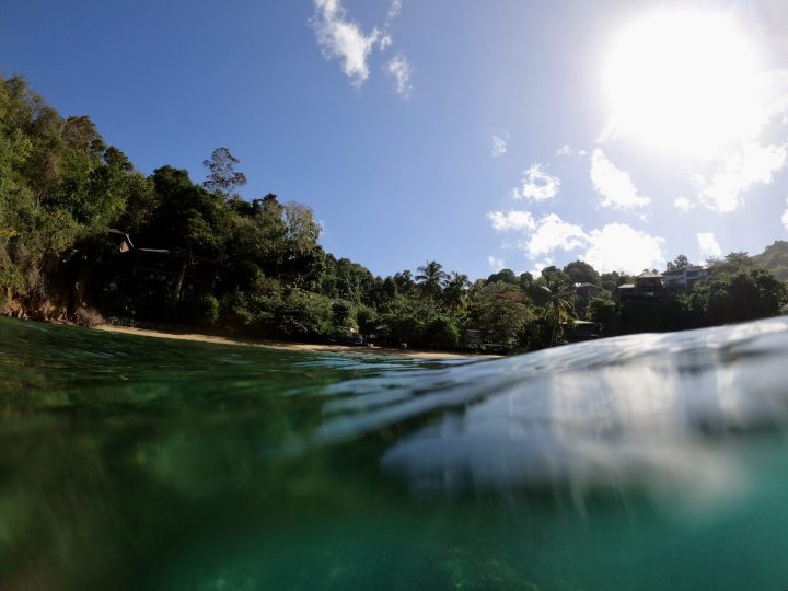 Little Bay seen from the water in Castara Tobago