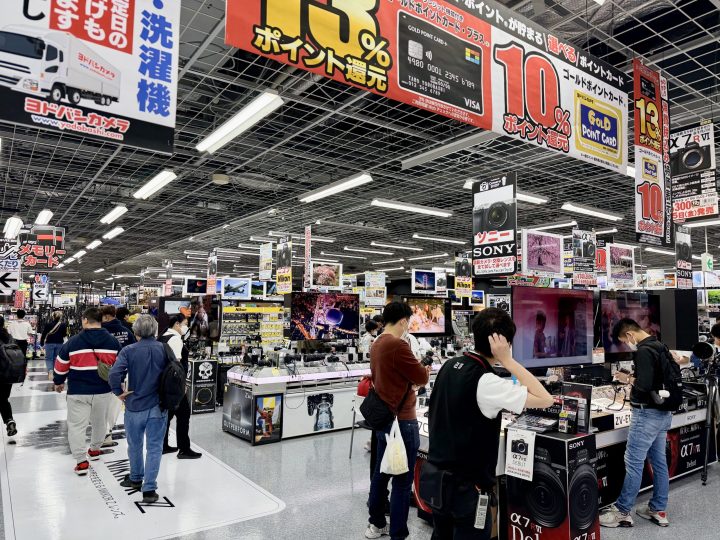 Busy interior of Yodobashi Akiba electronics store in Tokyo