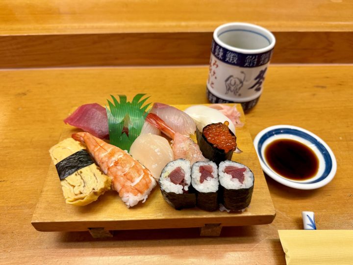 Fresh sushi served at Mikoto Sushi in Takayama