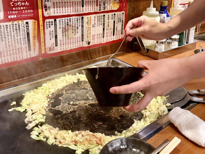 Monjayaki on a hot plate in Asakusa Tokyo
