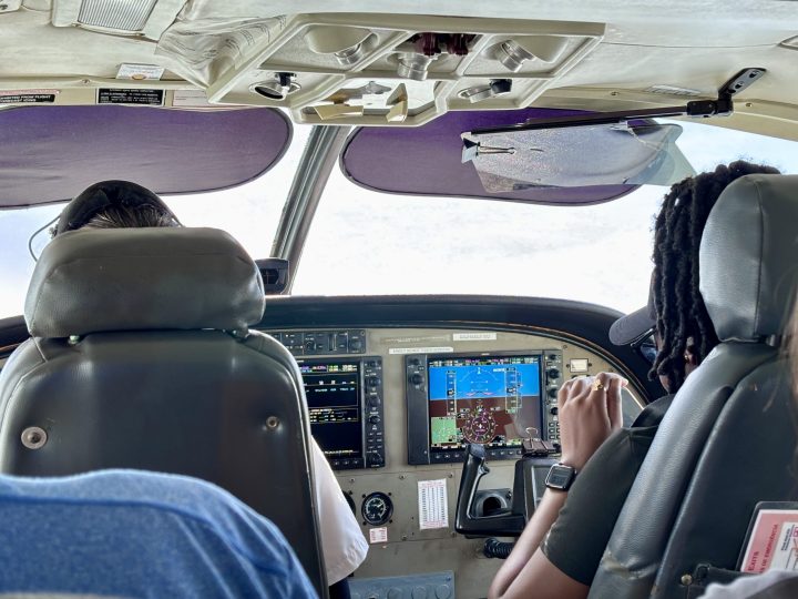 View from inside the small plane to Kaieteur Falls in Guyana