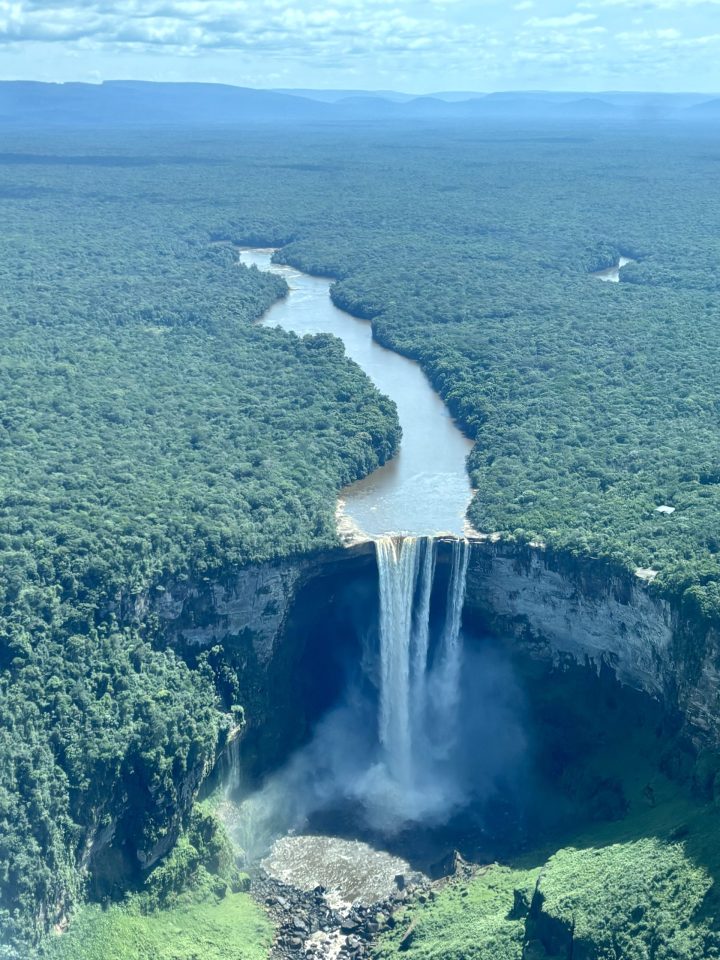 Aerial view of the Kaieteur Falls drop from the small plane