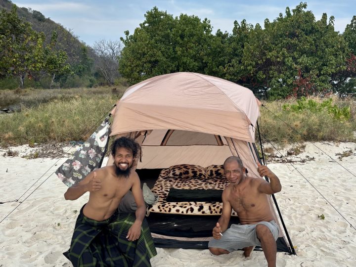 Private tent with mattress on the beach at Nusa Bamba