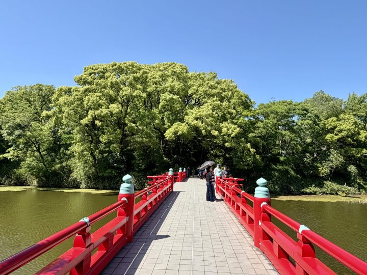 Red bridge in Tennoji Park Osaka