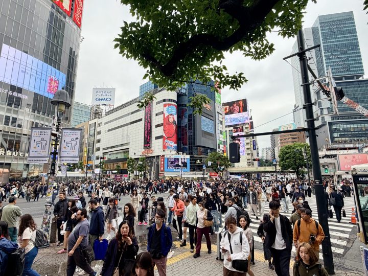 Shibuya Crossing from street level in Tokyo