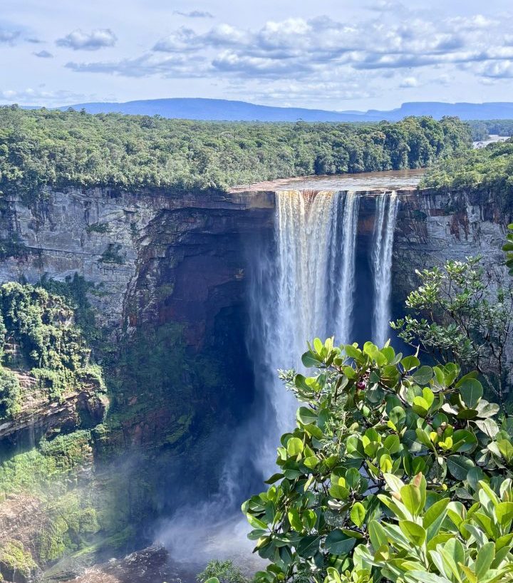 Single drop of Kaieteur Falls surrounded by jungle in Guyana