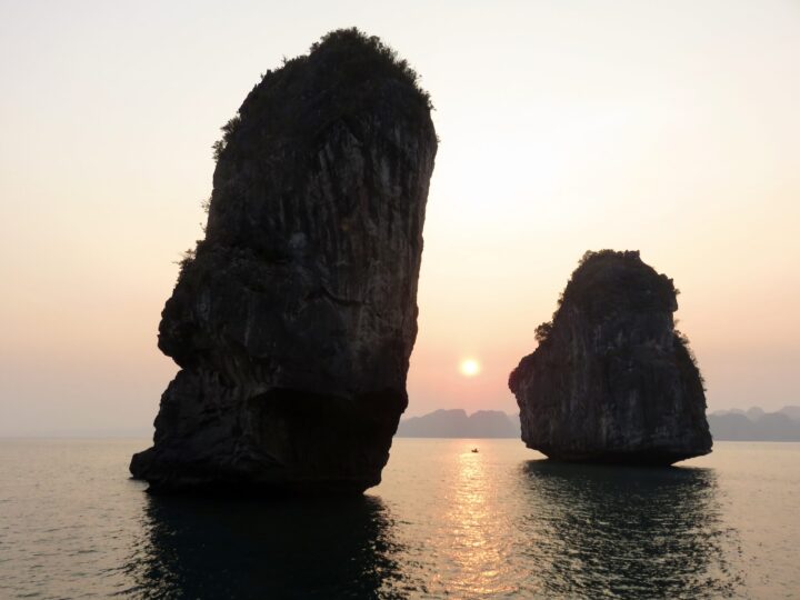 Sunset two stones Cat Ba Lan Ha Bay Halong Bay Travel Blog Vietnam