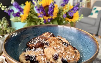 Healthy blueberry banana pancakes for a filling breakfast