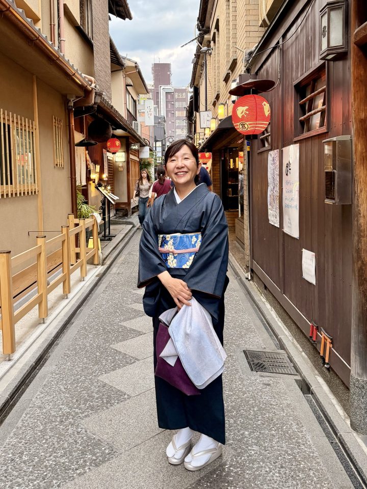People wearing kimono in Pontocho Alley Kyoto