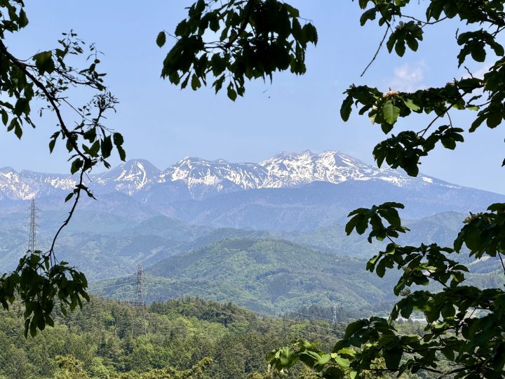 Snow covered Japanese Alps seen from the Shiroyama walk in Takayama