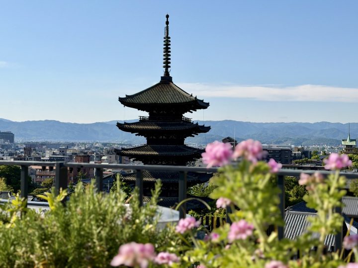 Yasaka Pagoda view from a rooftop bar in Kyoto