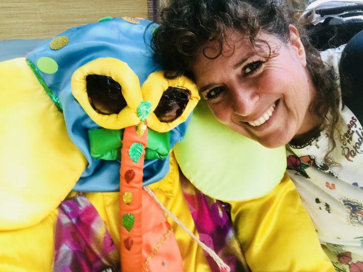 Mirja with a colorful character at Barranquilla Carnival Colombia