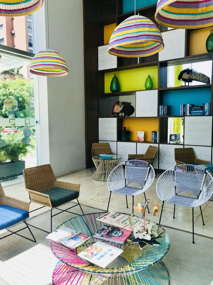 Colorful lobby of bh Barranquilla hotel in Alto Prado Colombia