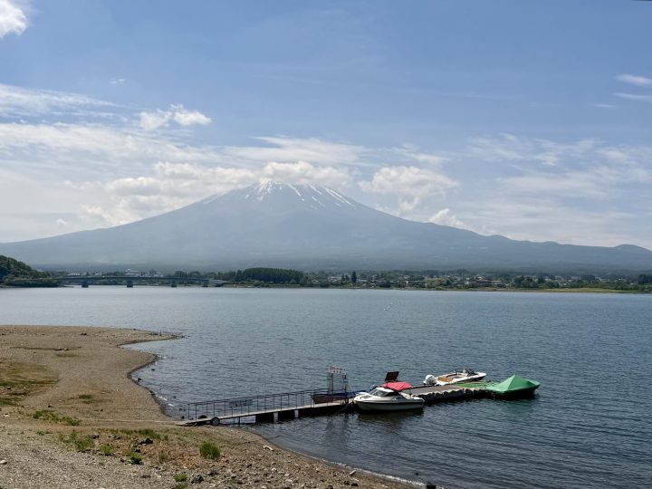 Boats offering trips on Lake Kawaguchi near Mt Fuji