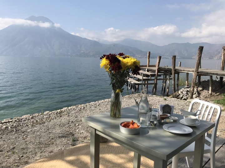 Breakfast by the lake at Anzan near San Marcos La Laguna, Lake Atitlan, Guatemala