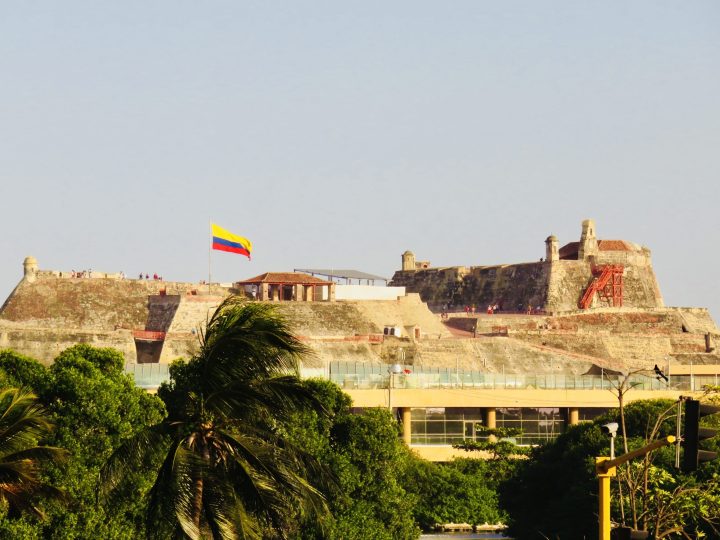 Castillo San Felipe de Barajas with Colombian flag in Cartagena