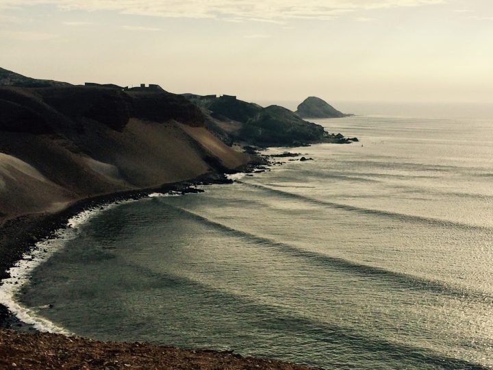 Long left hand waves along the coast of Chicama Peru
