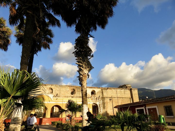 Historic buildings and palm trees in Antigua Guatemala