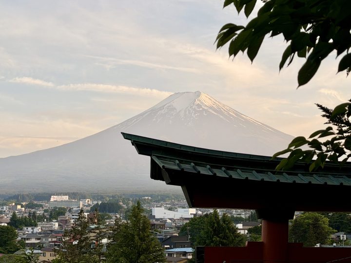 Mt Fuji seen from Chureito Pagoda at sunset