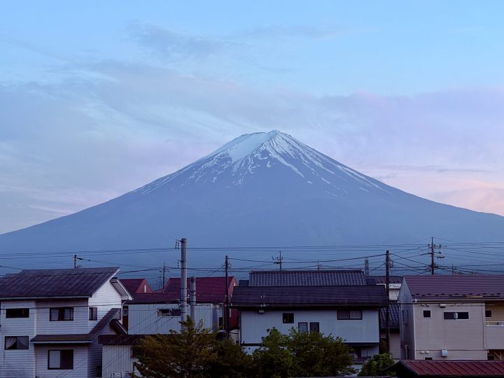 Mt Fuji at sunset while cycling in Fujikawaguchiko