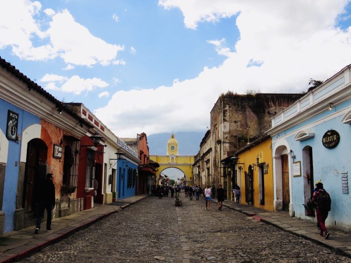 Santa Catalina Arch on a colorful street in Antigua Guatemala