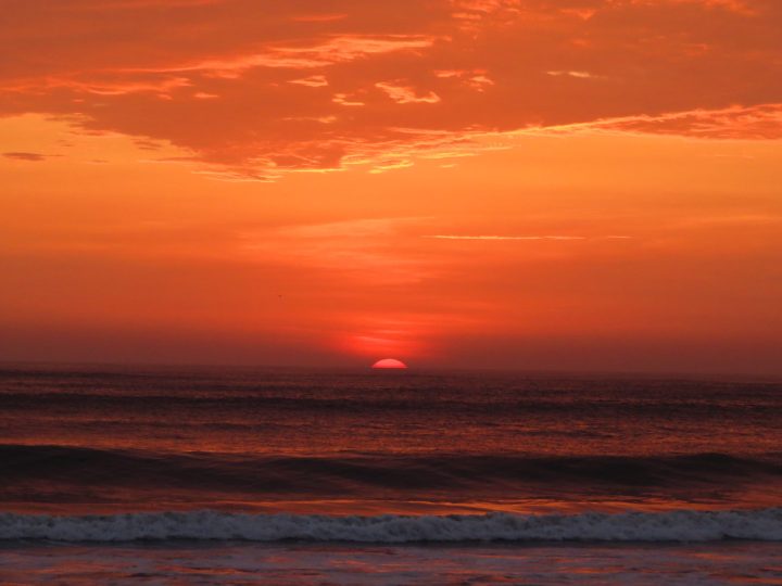 Sunset over the Pacific Ocean in Huanchaco Peru