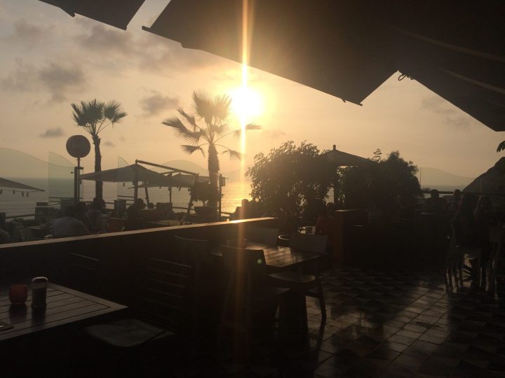 Sunset over the Pacific Ocean from Larcomar in Miraflores Lima